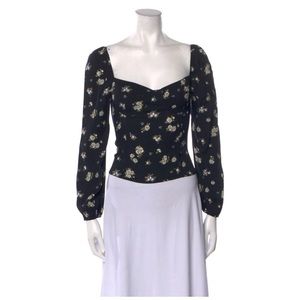 Reformation reign patterned black long sleeved top size 4